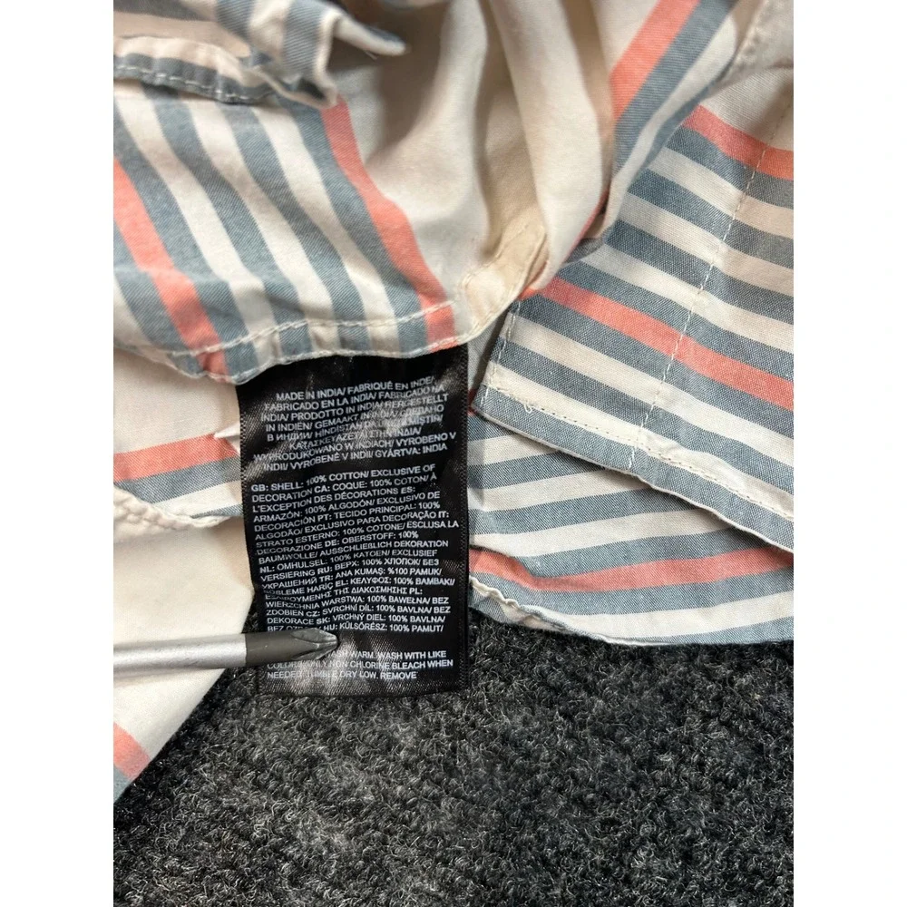 The North Face Mens Lrg Short Sleeve Button Down Striped Shirt Blue Coral White